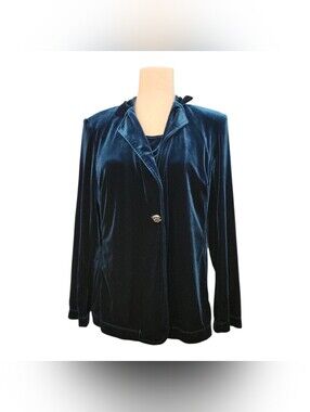 Y2K Notations blue Velvet Blouse statement button size petite XL Whimsigoth